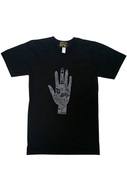 Black Block Print Cotton Graphic T-Shirt, Folk Art