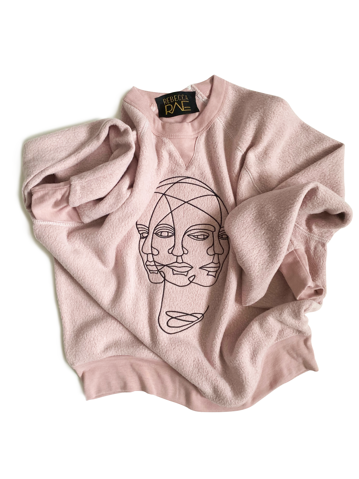 Blush Color, Mindfulness, Embroidered, Crewneck Crop Sweatshirt