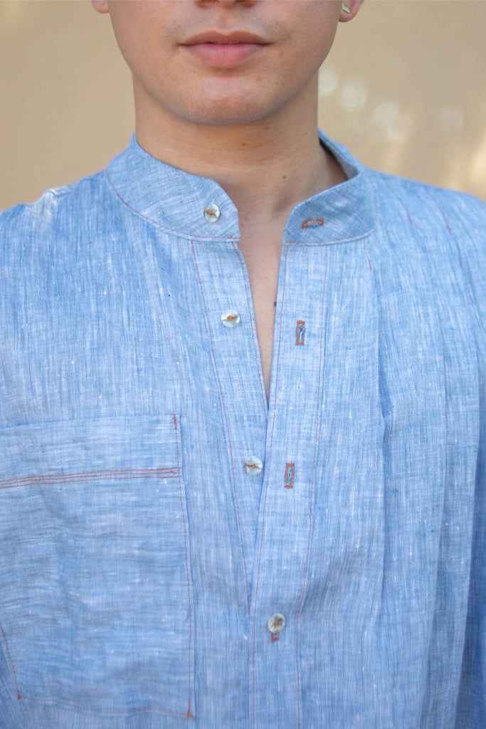 Asymmetrical Pleated Linen Shirt
