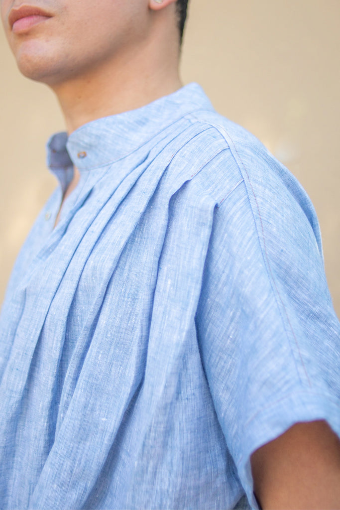 Asymmetrical Pleated Linen Shirt